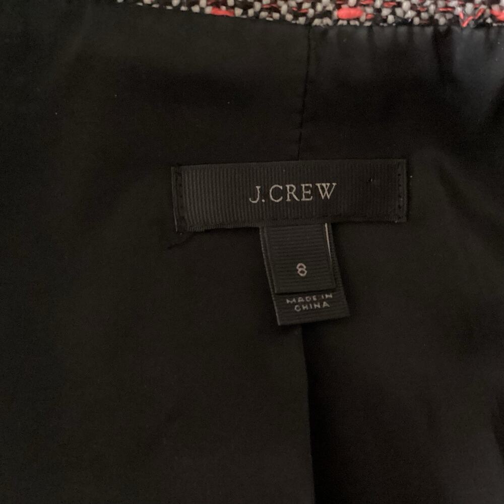 J.Crew Tweed Cropped Moto Jacket, Size 8, Black, White Neon Red, Fall Preppy - Picture 4 of 13